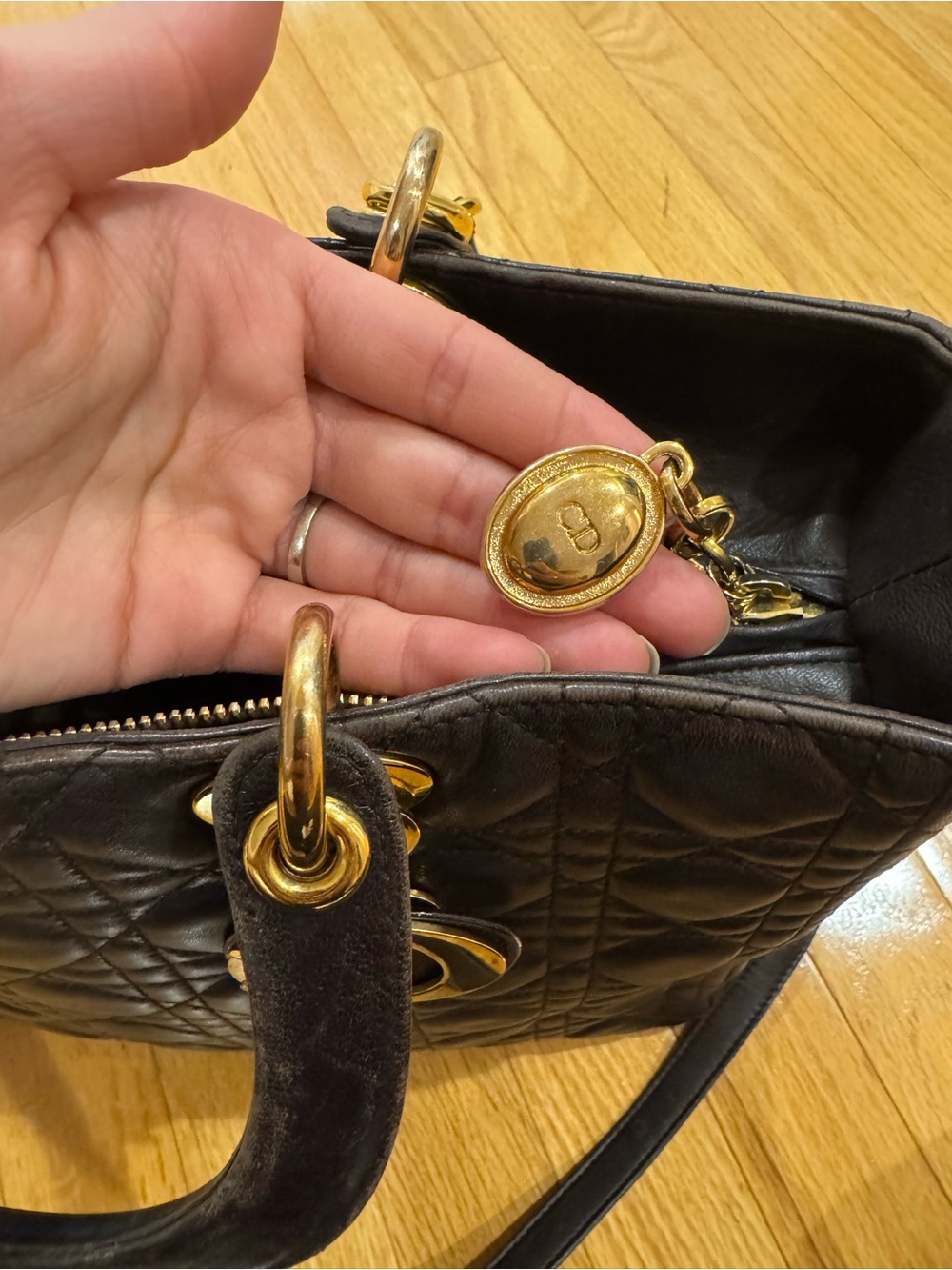 Dior Brown Quilted Leather Lady Dior Tote with Gold Hardware - Picture 5 of 8